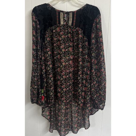 ivy jane Tops - EUC Ivy Jane Floral Blouse Size L Black Green Sheer Mesh Long Sleeve Boho